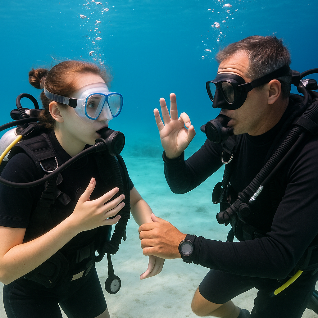 Student with instructor on dive
